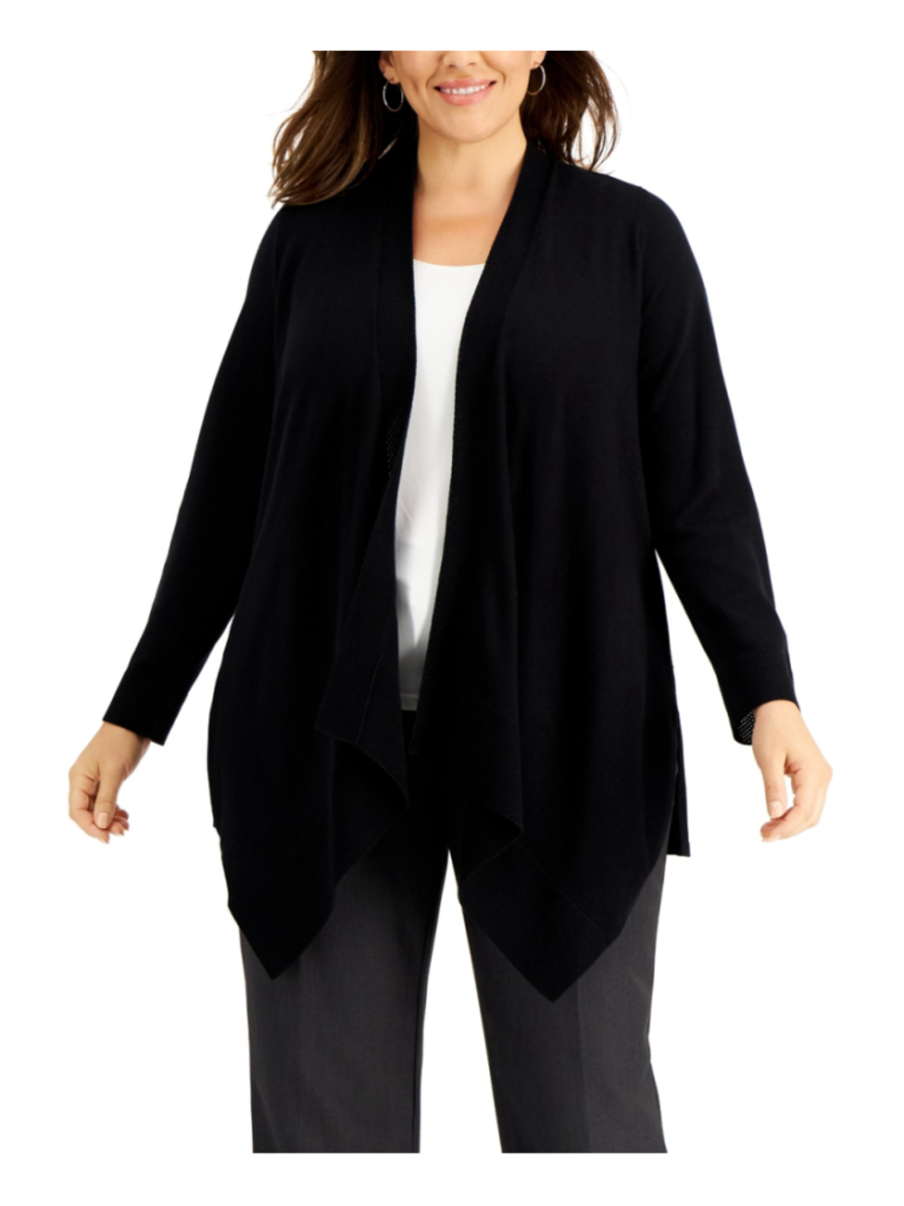 JM Collection Plus Size 2X Black Open-Front Shawl Collar Cardigan NWT